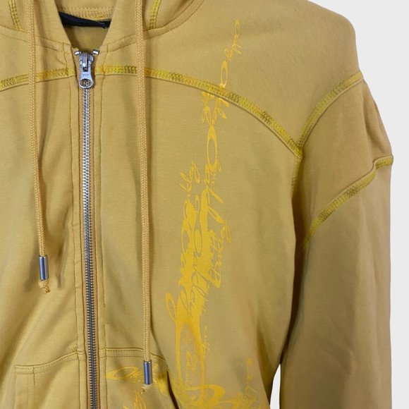 Y2K Oakley Graphic Zip-Up Hoodie Womens Size Small Yellow Long Sleeve Sweatshirt - Picture 7 of 13
